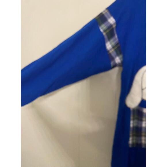 Vintage Lindsay Jordan Dog Applique Nightgown Blue Fleece Plaid Pocket Size - Picture 4 of 8